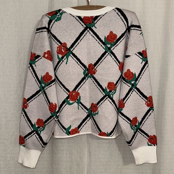 Anthropologie L Maeve Oversized Crop Crewneck Trellis Floral Pullover Sweater - Picture 9 of 16